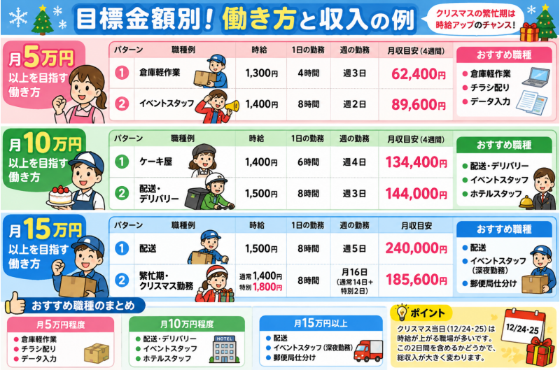 目標収入別！クリスマスバイトシミュレーション
